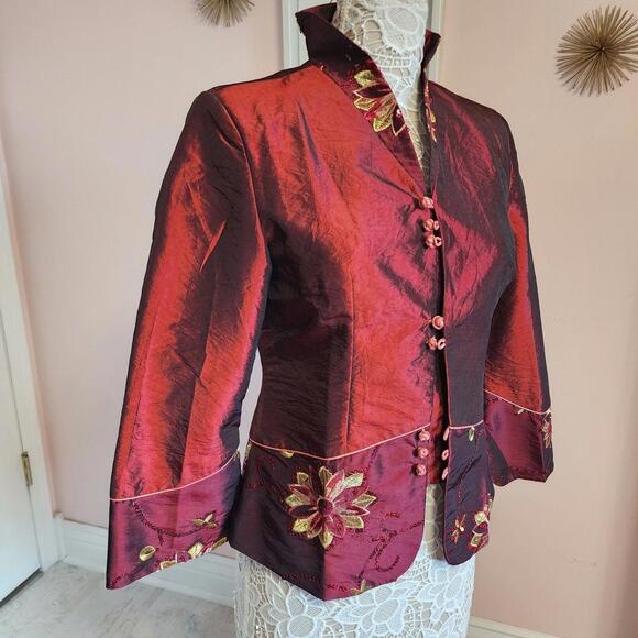 Jackets & Blazers - NWT DA Mu Tang Zhuang Floral jacket blazer Maroon embroidered XL